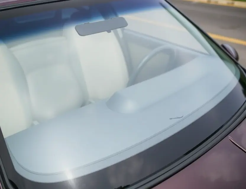 A high-quality image depicting a Buick GL8 with a replaced windshield. The windshield is clear and new, seamlessly integrated with the vehicle's frame. The car is parked outdoors on a clean, paved surface. Focus on the detail of the replacement and the overall condition of the vehicle.