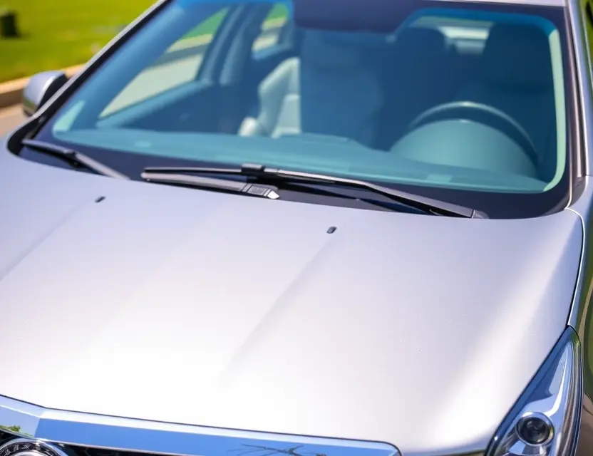A Cadillac LYRIQ with a replaced windshield, showcasing the new glass. The car is parked outdoors on a sunny day. Focus on the clarity and quality of the replacement windshield.