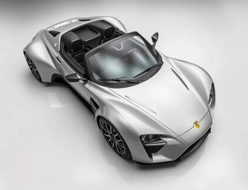 A high-quality image of a Donkervoort D8 with a replaced windshield. The car should be parked on a clean, modern studio floor. The focus should be on the new windshield, showcasing its clarity and fit. The car's exterior should be detailed and well-lit, highlighting its sleek design.