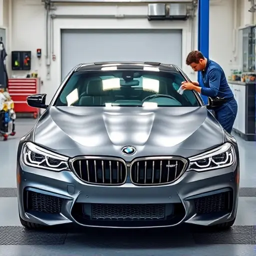 Замена лобового стекла Alpina D5 S A sleek Alpina D5 S sedan parked in a professional automotive workshop, with its front windshield removed and a new glass panel being carefully installed by a technician using specialized tools. The car is shown from a front three-quarter angle, highlighting the distinctive Alpina grille and blue-and-green wheel accents. The background features a clean, well-lit garage with organized equipment, emphasizing precision and quality in the windshield replacement process.