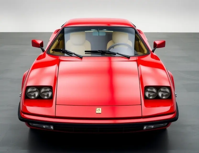A high-quality image depicting a Ferrari 296 GTB with a replaced windshield. The car is parked on a clean, modern studio floor. The replaced windshield is seamlessly integrated with the original, showing a clear, unobstructed view. Focus on the details of the replacement and the car's sleek design.