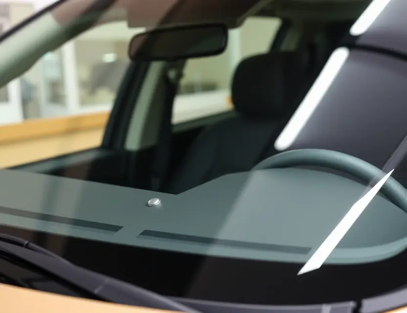 A close-up shot of a Jaecoo vehicle with a replaced windshield, showcasing the new glass and the vehicle's exterior. Focus on the clarity and quality of the replacement windshield.