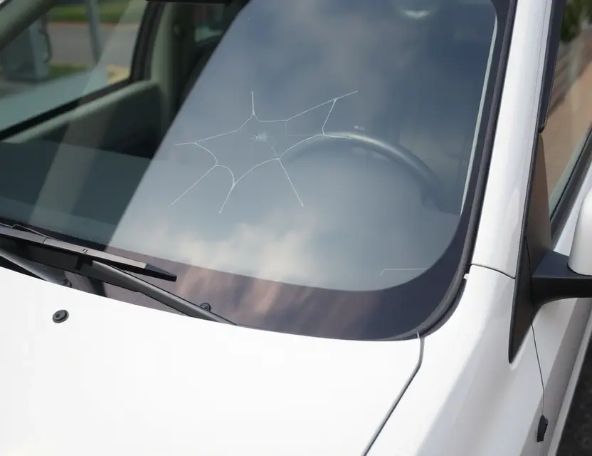 A high-quality image depicting a Li Auto L8 vehicle with a replaced windshield. The windshield is visibly new and clear, contrasting with the older windshield (if present) which might be cracked or damaged. The car should be parked on a clean, well-lit surface, possibly outdoors. Focus on the detail of the replaced windshield and the overall condition of the vehicle.