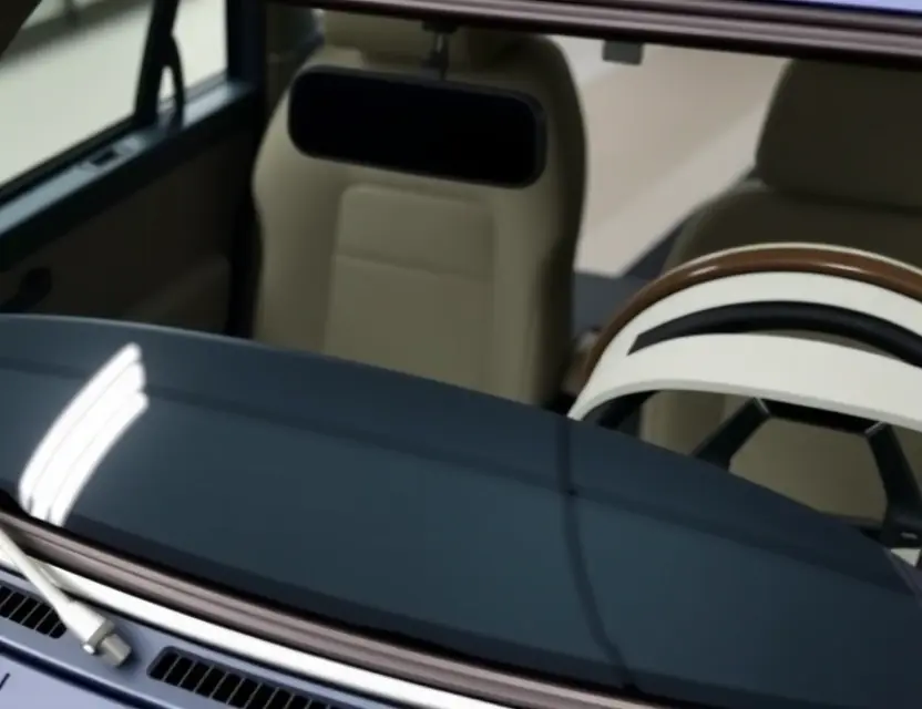 A close-up shot of a Borgward BX7 with a replaced windshield. The new windshield is clear and seamless, integrating perfectly with the existing frame. The car is parked on a clean, well-lit surface. Focus on the windshield replacement detail.