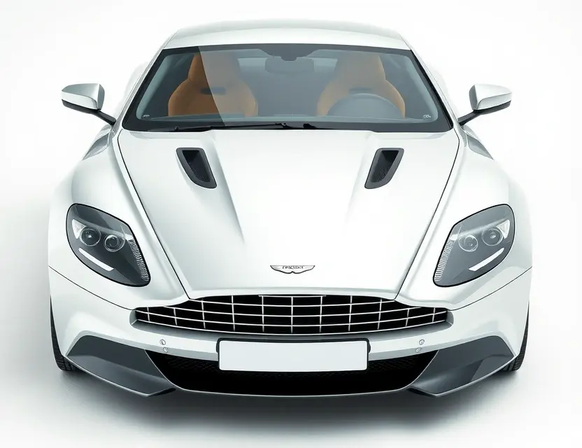 A high-quality image of an Aston Martin Virage car with a pristine windshield, showing the vehicle from a front three-quarter view on a clean background, emphasizing luxury and automotive detail