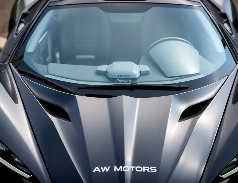 A W Motors Fenyr SuperSport with a newly replaced windshield, showing a clean, seamless installation under natural daylight, viewed from a front three-quarter angle, high detail, professional automotive photography