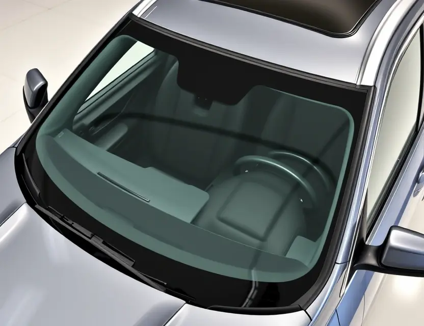A high-quality image depicting a BMW X3M with a replaced windshield. The windshield is clear and new, seamlessly integrated with the existing frame. The car is parked on a clean, well-lit surface, possibly a showroom or garage. Focus on the detail of the replacement and the car's overall condition.