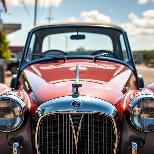 Замена лобового стекла Alvis TA A vintage Alvis TA classic car parked in a sunny outdoor setting, focusing on the front view with a pristine, newly installed windshield reflecting the sky, chrome details gleaming, and a clean bodywork, high quality automotive photography