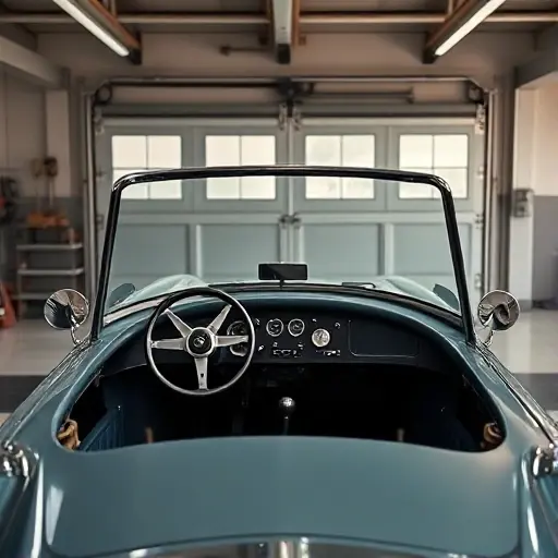 Замена лобового стекла Alvis TF A vintage Alvis TF sports car with its windshield removed, showing the empty frame and dashboard, set against a clean garage background with soft lighting, high detail, realistic automotive photography
