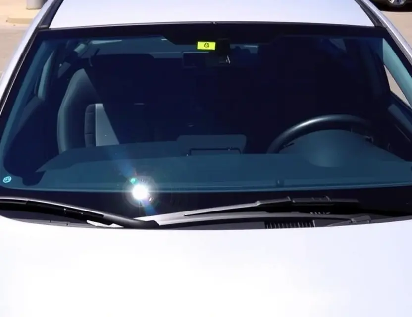 A Hyundai Elantra N with a replaced windshield, showcasing the new glass. The car is parked outdoors on a sunny day. Focus on the clarity and quality of the replacement windshield.