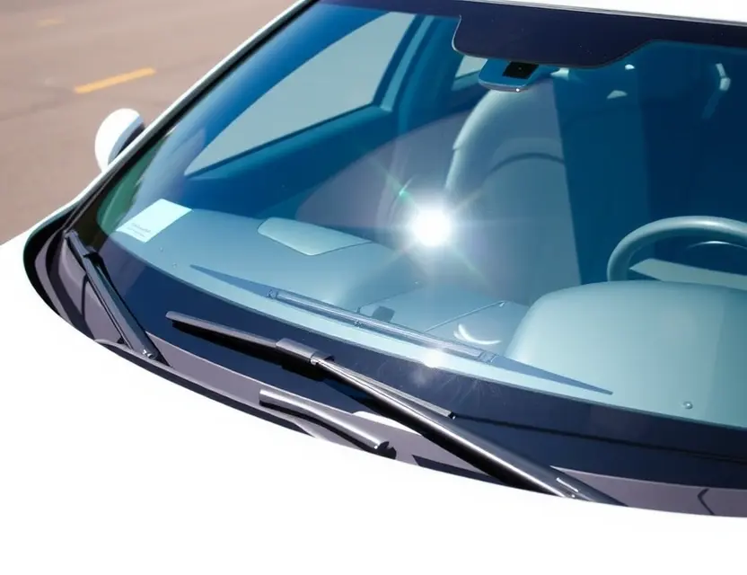 A Voyah Free car with a replaced windshield, showcasing the new glass. The car is parked on a clean, bright road. Focus on the clarity and quality of the replacement windshield.