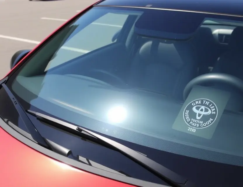 A Toyota GR Yaris with a replaced windshield, showcasing the new glass. The car is parked outdoors on a sunny day. Focus on the clarity and quality of the replacement windshield.